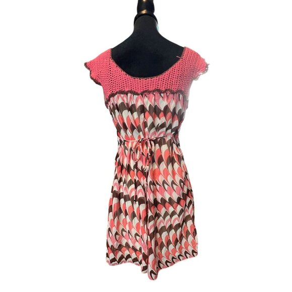 Vintage My Michelle Small Crochet Top Lined Chevron Dress Tie back Boho Y2K 90s - Picture 8 of 10